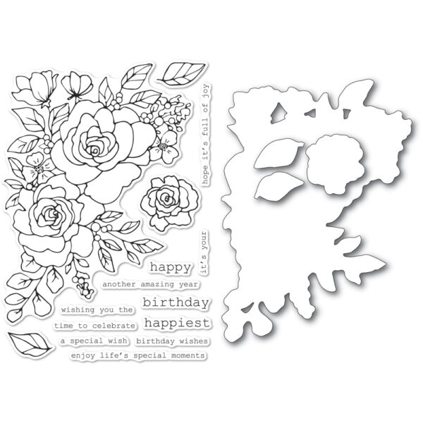 Open Studio Clear Stamp & Die Set - Birthday Rose Corner CL5251-D