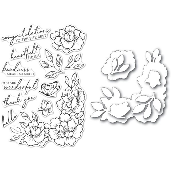 Open Studio Clear Stamp & Die Set - Peony Garden Corner CL5255-D