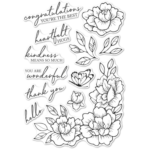 Open Studio Clear Stamp Set - Peony Garden Corner CL5255