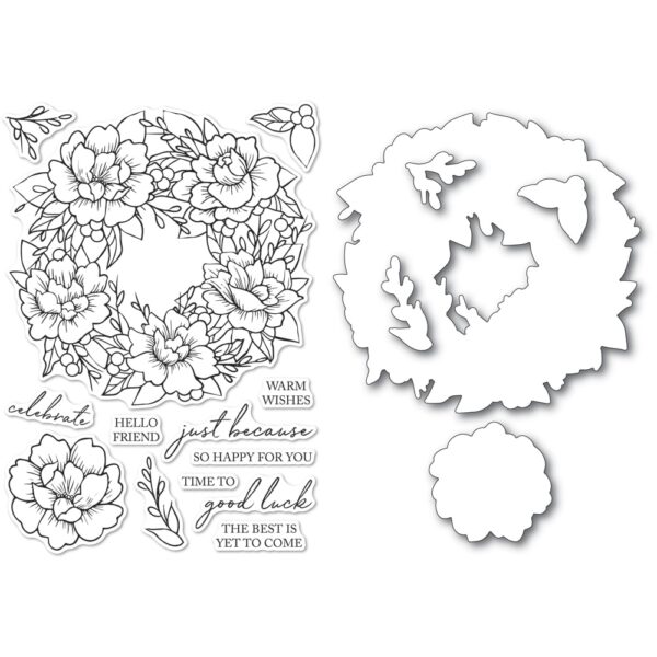 Open Studio Clear Stamp & Die Set - Peony Garden Wreath CL5257-D