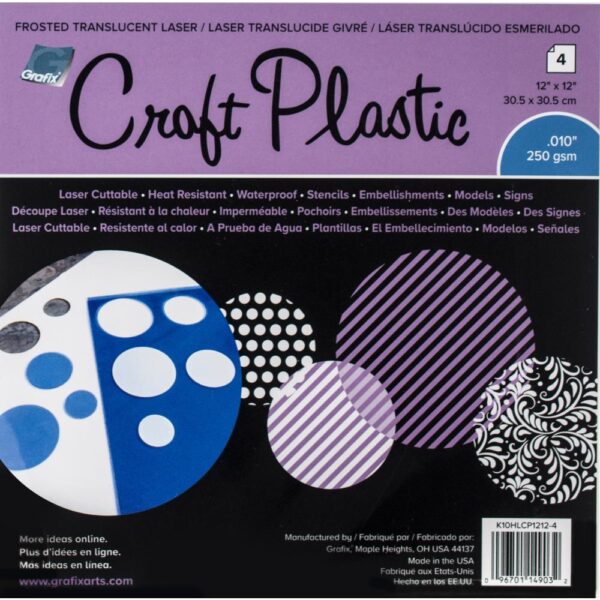 Grafix Frosted Laser Cuttable Craft Plastic - 12" x 12"