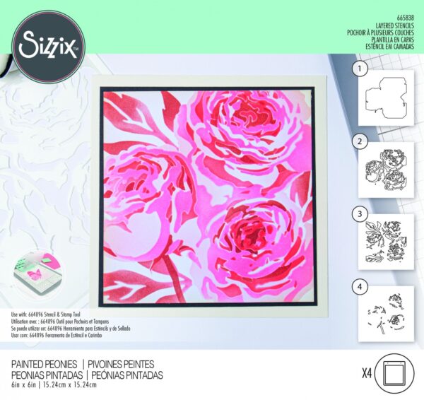 Sizzix Layered Stencils 4PK - Painted Peonies