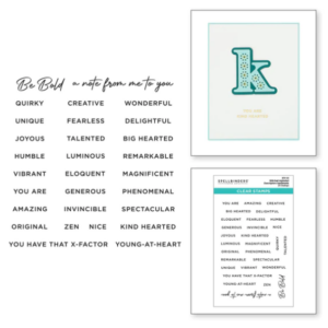 Stitched Alphabet Descriptors Sentiments Clear Stamp Set STP-121