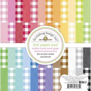 Doodlebug Design Petite Prints Double-Sided Paper Pad 6"X6" - Buffalo Check-Wood Grain Rainbow