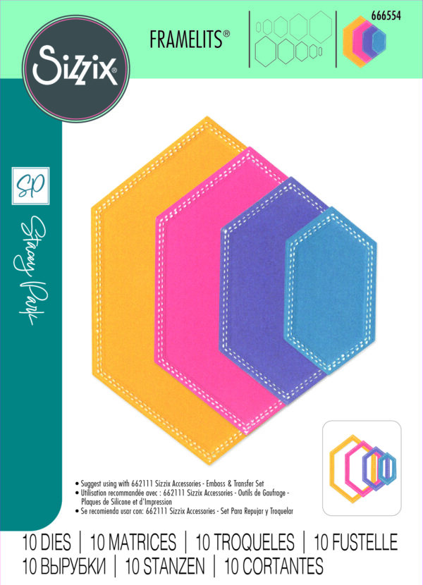 Sizzix® Framelits® Die Set 10PK - Fanciful Framelits, Belinda Stitched Hexagons by Stacey Park