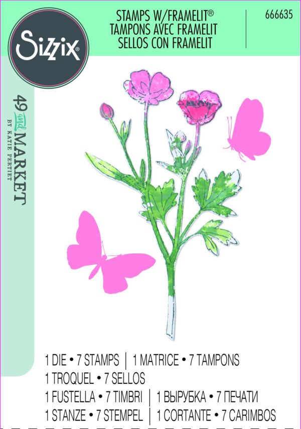 Sizzix™ A5 Clear Stamps Set 7PK w/ Framelits® Die Set Painted Pencil Botanical by 49 and Market