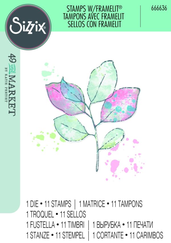 Sizzix™ A5 Clear Stamps Set 11PK w/ Framelits® Die Set Painted Pencil Leaves by 49 and Market