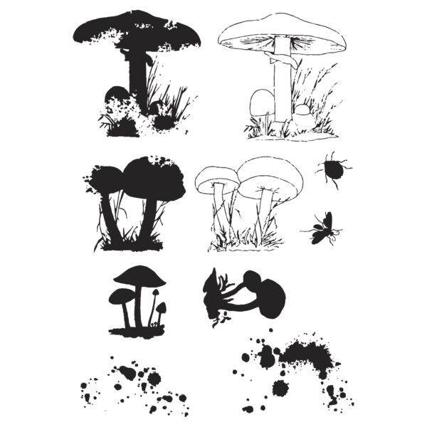 Sizzix™ A5 Clear Stamps Set 10PK w/2PK Framelits® Die Set Painted Pencil Mushrooms by 49 and Market - Image 3