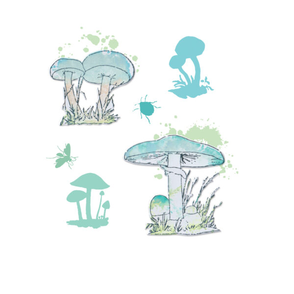 Sizzix™ A5 Clear Stamps Set 10PK w/2PK Framelits® Die Set Painted Pencil Mushrooms by 49 and Market - Image 2