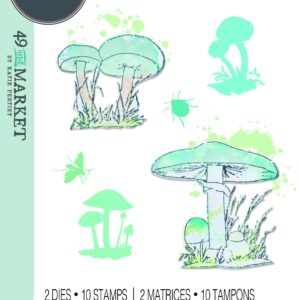 Sizzix™ A5 Clear Stamps Set 10PK w/2PK Framelits® Die Set Painted Pencil Mushrooms by 49 and Market