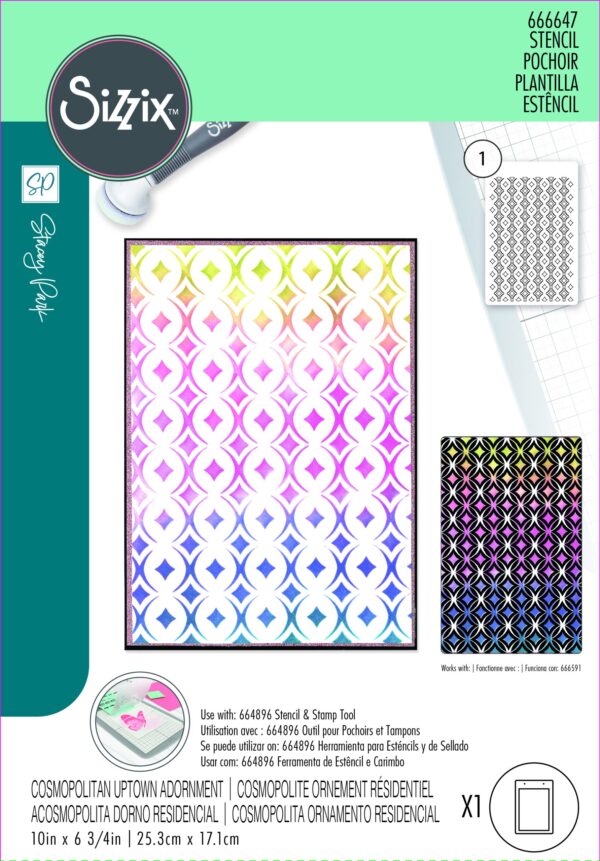 Sizzix A5 Stencil 1PK – Cosmopolitan, Uptown Adornment By Stacey Park
