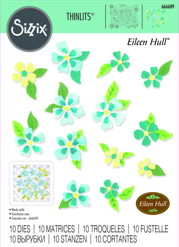 Sizzix Thinlits Die Set 10PK - Painterly Blooms & Background By Eileen Hull