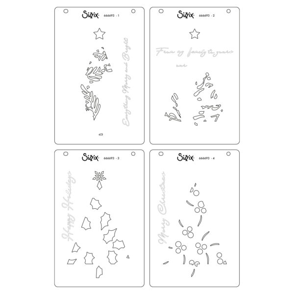 Sizzix A6 Layered Stencils 4PK Cosmopolitan Christmas, Happy Holidays By Stacey Park - Image 3