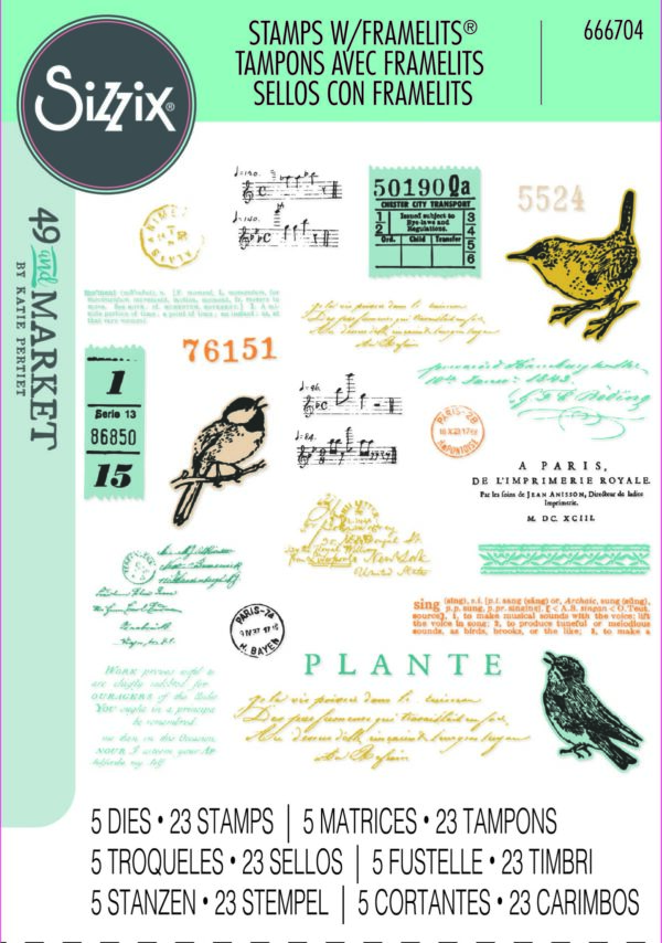 Sizzix A5 Clear Stamps 23PK w/5PK Framelits Die - Bird Song by 49 and Market
