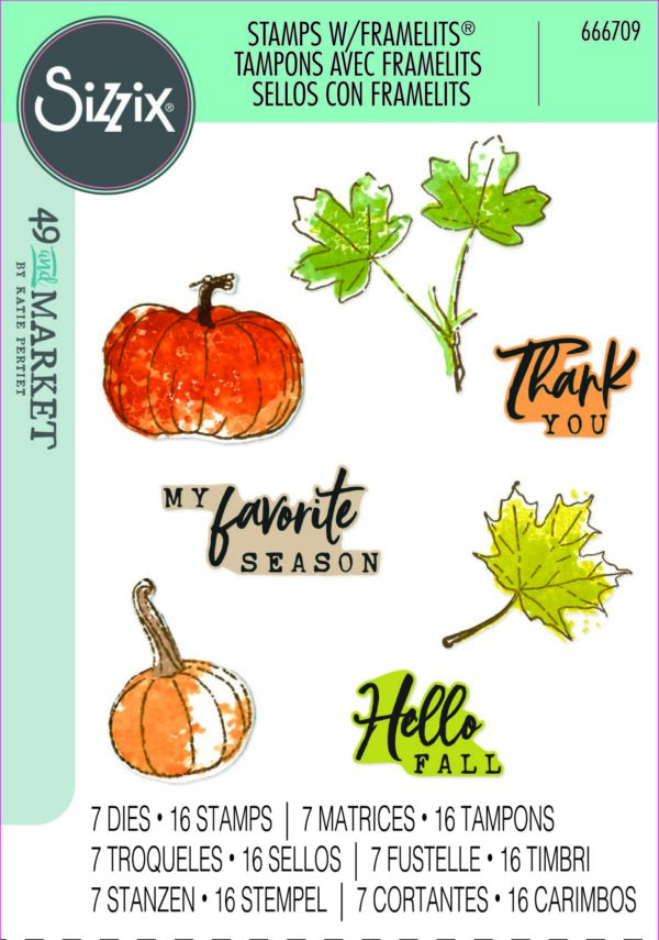 Sizzix A5 Clear Stamps 16PK w/7PK Framelits Die - Pencil Line Harvest by 49 and Market