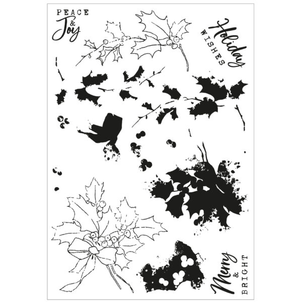 Sizzix A5 Clear Stamps 12PK w/5PK Framelits Die - Pencil Line Holly by 49 and Market - Image 3