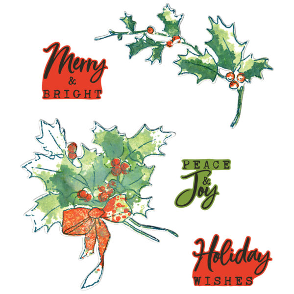 Sizzix A5 Clear Stamps 12PK w/5PK Framelits Die - Pencil Line Holly by 49 and Market - Image 2