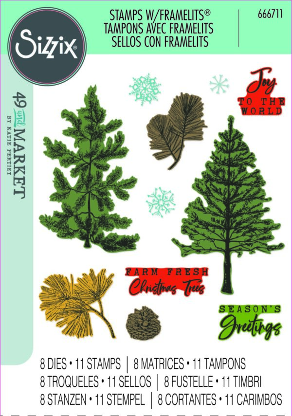 Sizzix A5 Clear Stamps 16PK w/5PK Framelits Die - Pine Holidays by 49 and Market