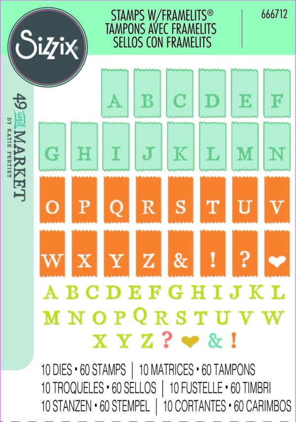 Sizzix A5 Clear Stamps 60PK w/10PK Framelits Die - Tab Stamp Alpha by 49 and Market