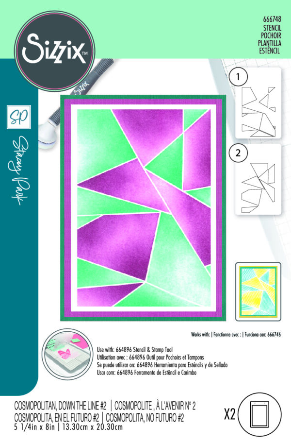 Sizzix A6 Stencil 2PK - Cosmopolitan, Down the Line #2 by Stacey Park