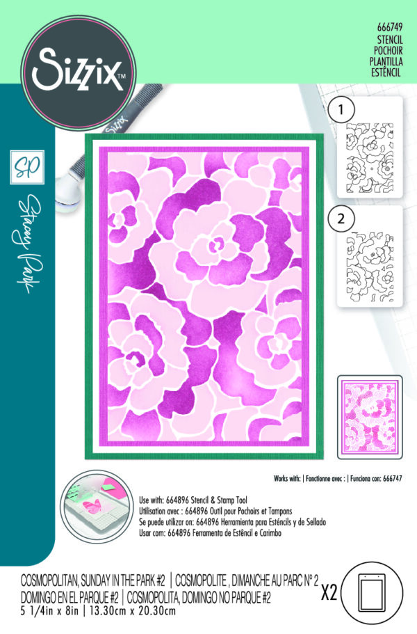 Sizzix A6 Stencil 2PK - Cosmopolitan, Sunday in the Park #2 by Stacey Park