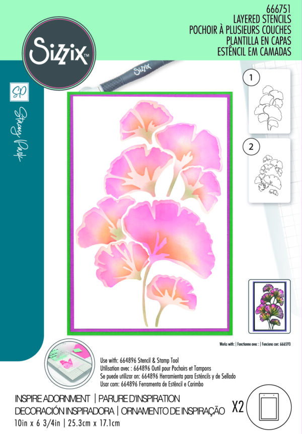 Sizzix A5 Stencil 2PK - Cosmopolitan, Inspire Adornment by Stacey Park