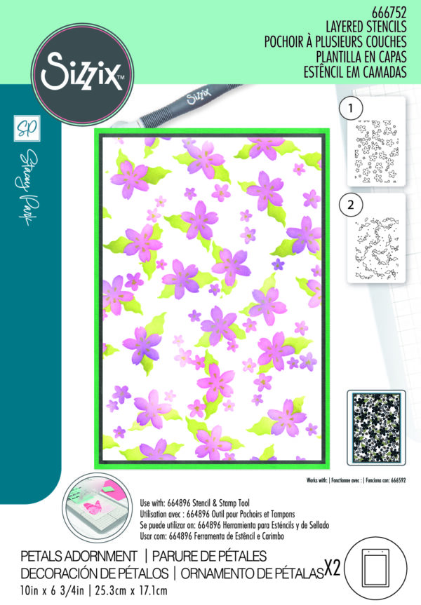 Sizzix A5 Stencil 2PK - Cosmopolitan, Petals Adornment by Stacey Park