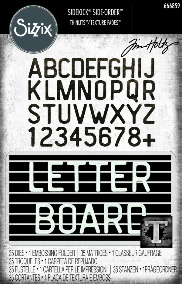 Tim Holtz® Alterations | Sizzix 2D Texture Fades Embossing Folder w/35PK Thinlits Set – Vault Side-Order Letterboard