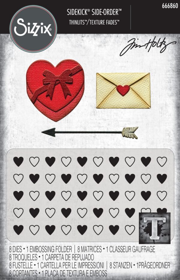 Tim Holtz® Alterations | Sizzix 2D Texture Fades Embossing Folder w/8PK Thinlits Set – Vault Side-Order Love Notes