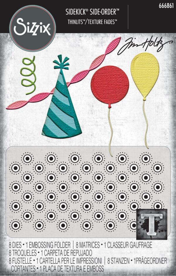 Tim Holtz® Alterations | Sizzix 2D Texture Fades Embossing Folder w/8PK Thinlits Set – Vault Side-Order Celebrate