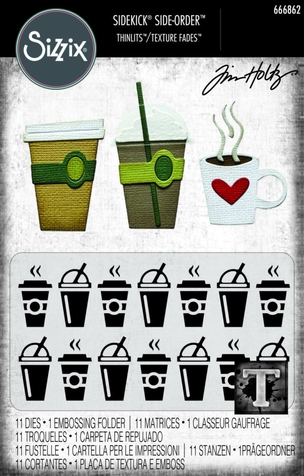 Tim Holtz® Alterations | Sizzix 2D Texture Fades Embossing Folder w/11PK Thinlits Set – Vault Side-Order - Fresh Brewed