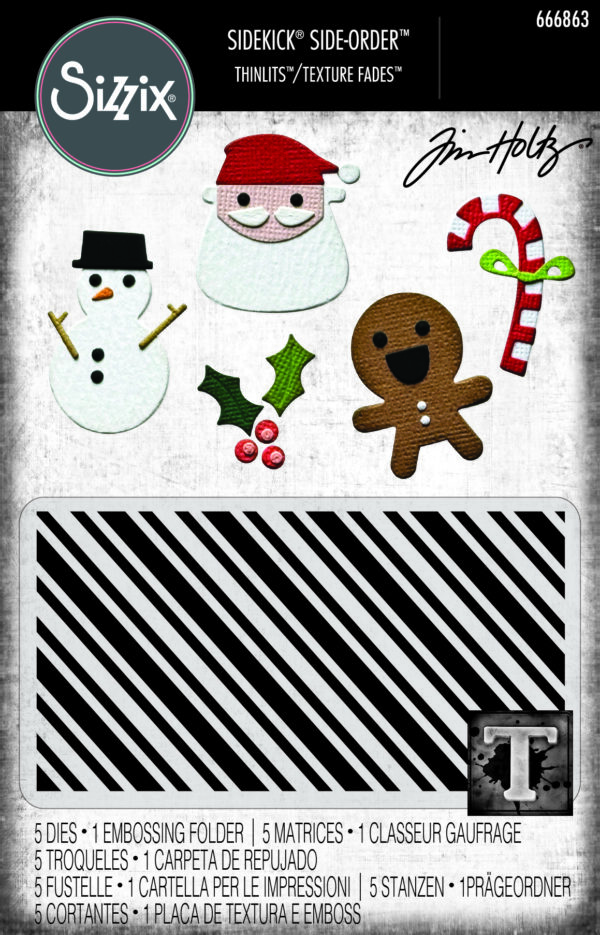 Tim Holtz® Alterations | Sizzix 2D Texture Fades Embossing Folder w/5 PK Thinlits Set - Vault Side-Order Christmas Minis