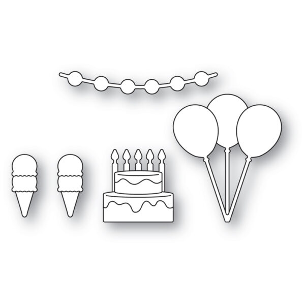 Poppystamps Craft Die – Corner Shoppe Birthday Celebrations 2620