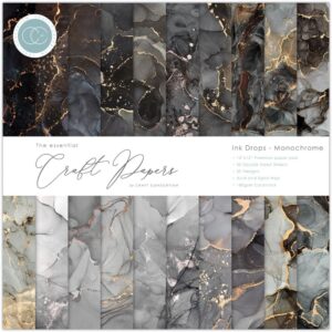 Craft Consortium Double-Sided Paper Pad 12"X12" -- Ink Drops, Monochrome