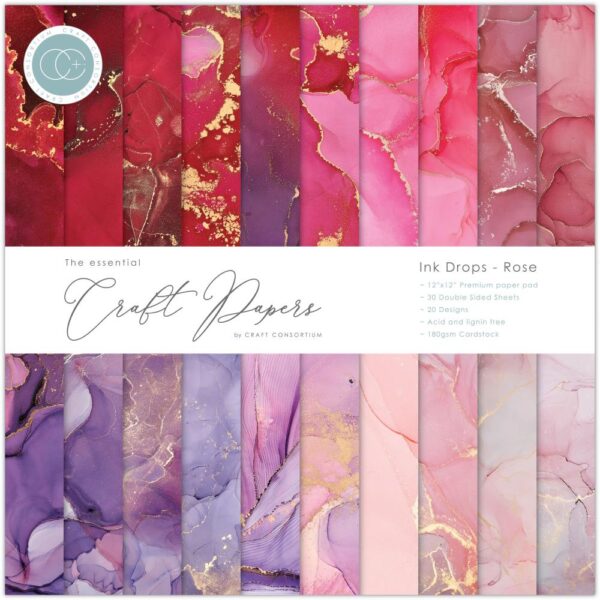 Craft Consortium Double-Sided Paper Pad 12"X12" -- Ink Drops, Rose