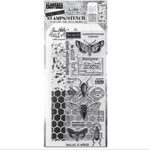 Tim Holtz Mixed-Media Stamps & Stencil Set -- Entomology, Speckles and Honeycomb