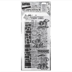 Tim Holtz Mixed-Media Stamps & Stencil Set -- Tiny Toadstools, Stone and Slate