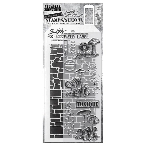 Tim Holtz Mixed-Media Stamps & Stencil Set -- Tiny Toadstools, Stone and Slate