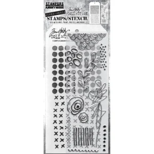 Tim Holtz Mixed-Media Stamps & Stencil Set -- Mini Media Marks, Dotted and Stitched