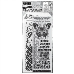 Tim Holtz Mixed-Media Stamps & Stencil Set -- Perspective, Flourish and Latticework