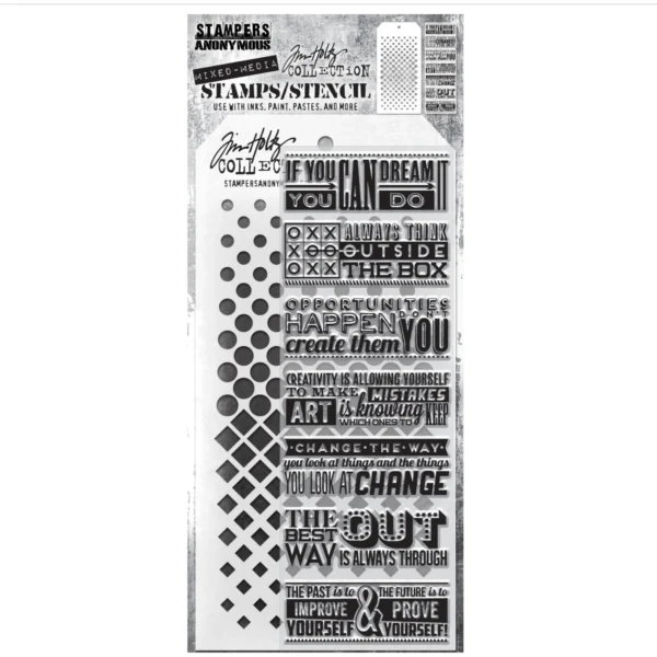 Tim Holtz Mixed-Media Stamps & Stencil Set -- Motivation 1, Gradient Dot and Gradient Square