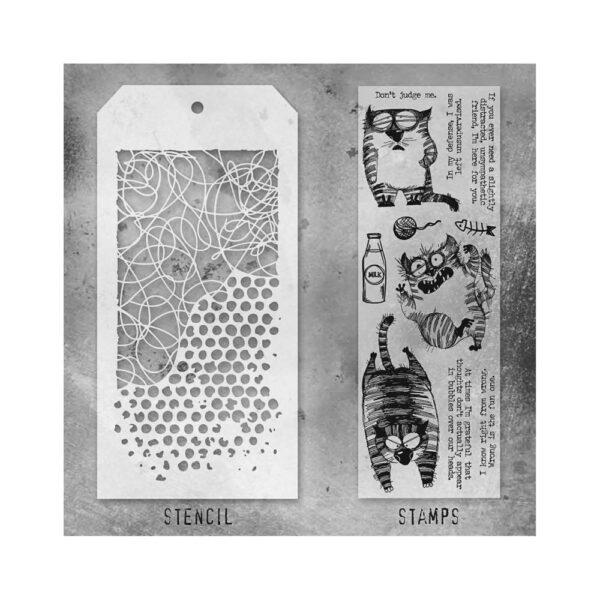 Tim Holtz Mixed-Media Stamps & Stencil Set -- Snarky Cat, Doodle and Bubble - Image 2