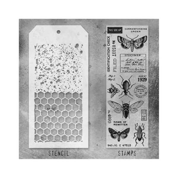 Tim Holtz Mixed-Media Stamps & Stencil Set -- Entomology, Speckles and Honeycomb - Image 2
