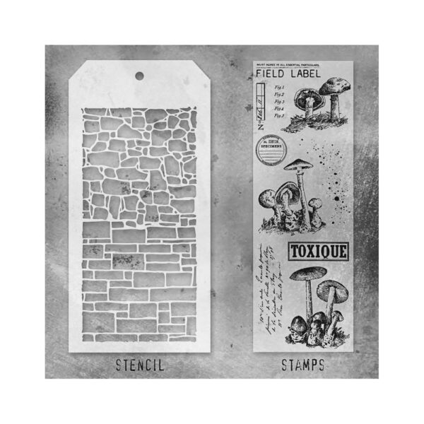 Tim Holtz Mixed-Media Stamps & Stencil Set -- Tiny Toadstools, Stone and Slate - Image 2