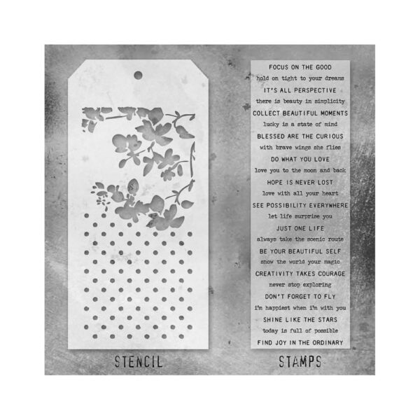 Tim Holtz Mixed-Media Stamps & Stencil Set -- Noteworthy, Blossom and Polkadot - Image 2