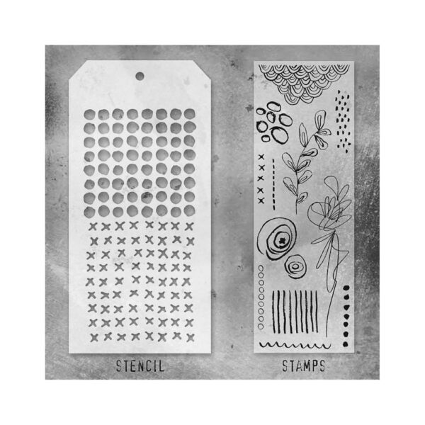 Tim Holtz Mixed-Media Stamps & Stencil Set -- Mini Media Marks, Dotted and Stitched - Image 2