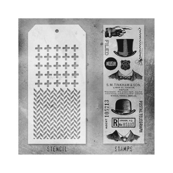 Tim Holtz Mixed-Media Stamps & Stencil Set -- Distinguished, Plus and Herringbone - Image 2