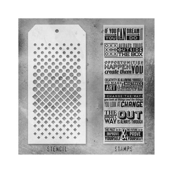 Tim Holtz Mixed-Media Stamps & Stencil Set -- Motivation 1, Gradient Dot and Gradient Square - Image 2