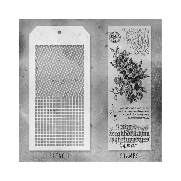 Tim Holtz Mixed-Media Stamps & Stencil Set -- Lady Rose, Woven and Linen - Image 2
