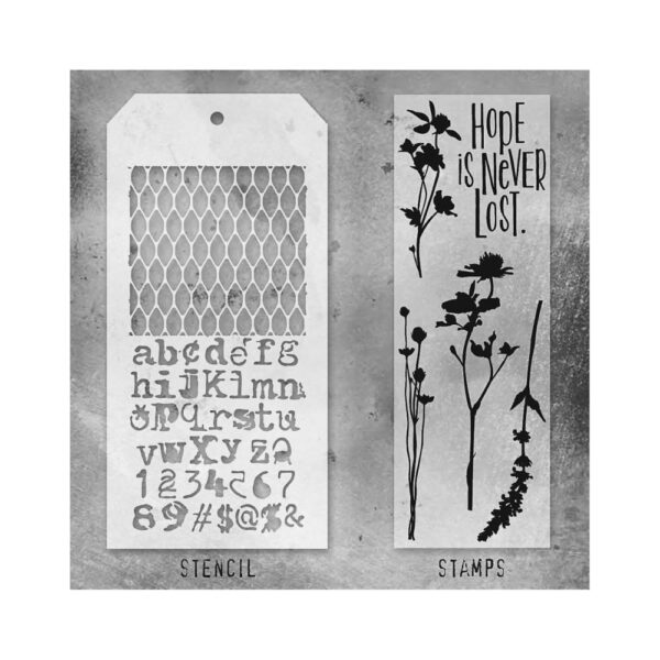 Tim Holtz Mixed-Media Stamps & Stencil Set — Wildflowers, Mesh and Typo - Image 2